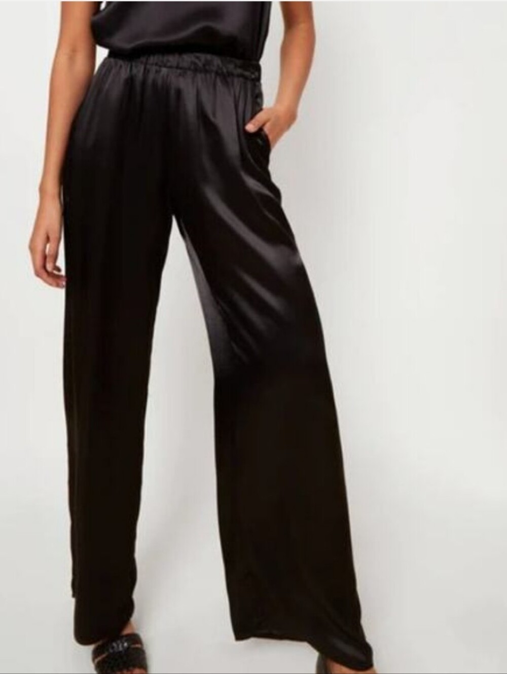 Nation LTD Black Satin Wide Leg Cropped Pants Women's XS